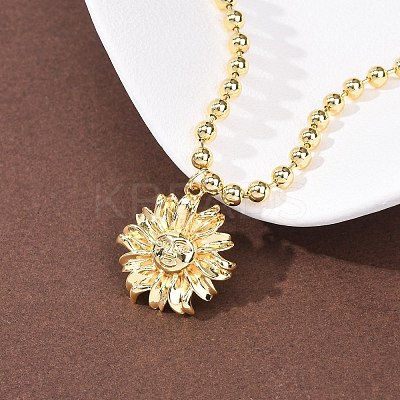 Brass Flower Pendant Ball Chain Necklaces NJEW-D348-01G-1