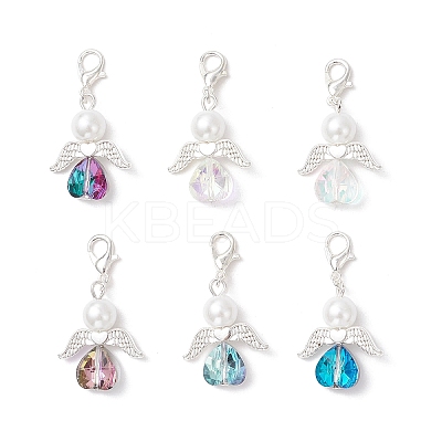 Heart Angel Glass & Glass Pearl Pendant Decorations HJEW-JM03773-01-1