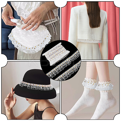 10 Yards Double Layer Polyester Pleated Lace Trim DIY-FG0006-46-1