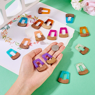 16Pcs 8 Colors Resin & Wood Pendants RESI-TA0003-72-1