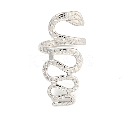 Non-Tarnish 304 Stainless Steel Snake Wrap Open Cuff Ring for Women RJEW-A043-29P-1