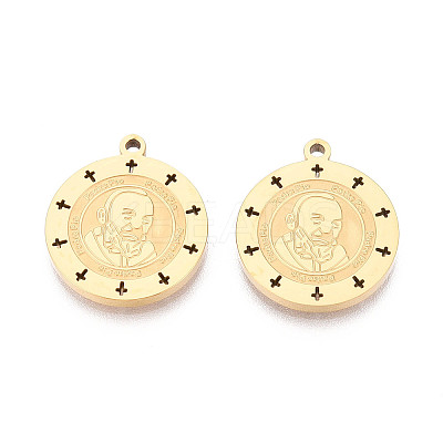 Religion 304 Stainless Steel Pader Pio Medal Pendants STAS-T073-03G-1