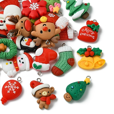 26Pcs 26 Styles Christmas Theme Opaque Resin Pendants RESI-FS0001-74-1