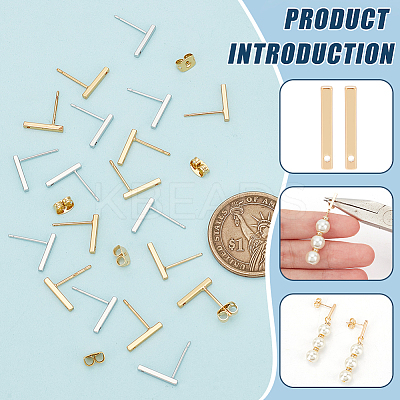 20Pcs 2 Styles Brass Rectangle Stud Earring Findings KK-BC0012-25-1