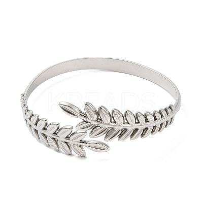Non-Tarnish 304 Stainless Steel Greek Roman Laurel Leaf Cuff Bangles BJEW-L682-019P-1