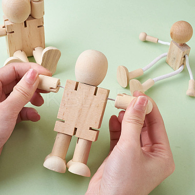 Unfinished Blank Wooden Robot Toys AJEW-TA0001-03-1