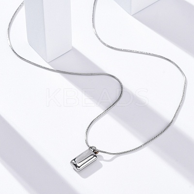 304 Stainless Steel Rectangle Pendant Snake Chain Necklaces for Women Men EJEW-Z044-02P-1