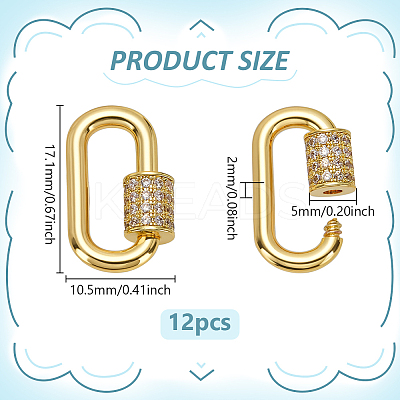 6Pcs Brass Micro Pave Clear Cubic Zirconia Screw Carabiner Lock Charms ZIRC-ME0001-07-1