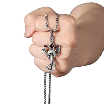 Alloy & 201 Stainless Steel & Rhinestone Dinosaur Wrapped Sword Pendant Necklaces for Men FS-WGFE8C1-04-1