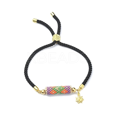 Handmade Seed Column Link Slider Bracelet with Sun Charms BJEW-MZ00027-1