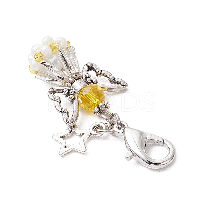 Angel Glass Beaded & Alloy Pendant Decorations HJEW-MZ00192-1