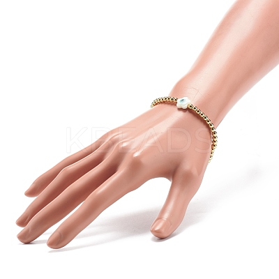 Brass Round & Shell Flower Beaded Stretch Bracelet for Women BJEW-JB08604-1