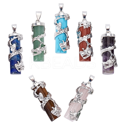 7Pcs 7 Style Natural & Synthetic Gemstone Pendants G-SC0001-48-1