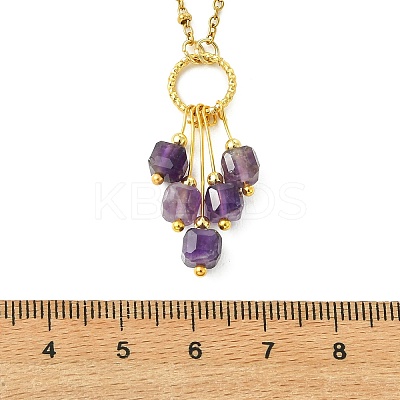 Natural Mixed Gemstone Faceted Cube Beaded Tassel Pendant 304 Stainless Steel Satellite Chain Necklaces for Women NJEW-JN06447-1