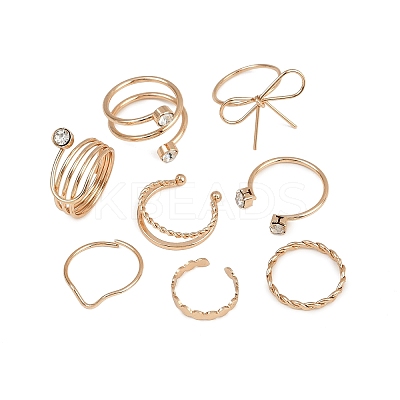8Pcs Brass Rhinestone Finger Cuff Rings Set LS-RJEW-P157-01G-1