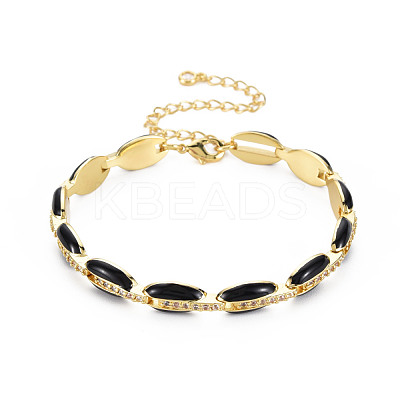Brass Micro Pave Cubic Zirconia Link Chain Bracelet for Women BJEW-T020-05G-04-1