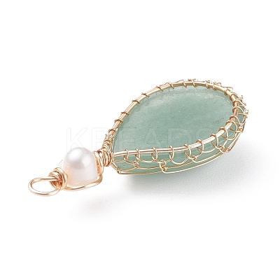 Natural Green Aventurine Copper Wire Wrapped Pendants PALLOY-JF01398-06-1