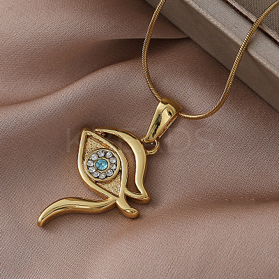 Elegant 304 Stainless Steel with Clear Glass Eye Pendant Necklaces for Women YU0551-1