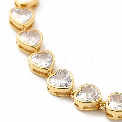 Clear Cubic Zirconia Heart Link Chain Bracelet LS-BJEW-E073-05G-1