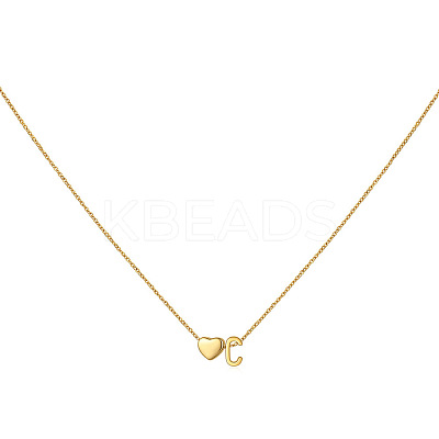 Simple Style Adjustable 316L Surgical Stainless Steel Heart and Initial Pendant Necklaces for Women WG95AEF-03-1