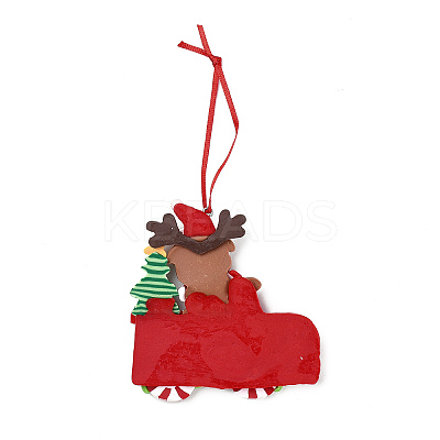 Christmas Car Handmade Polymer Clay Pendant Decorations HJEW-P017-03B-1