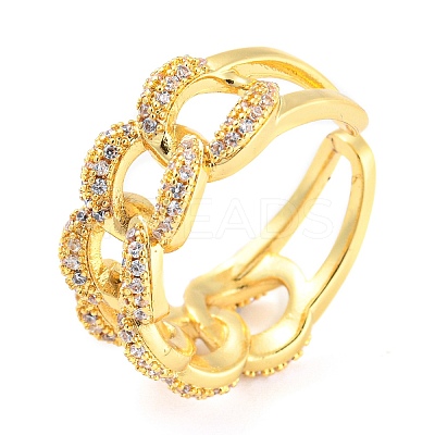 Curb Chains Shape Brass Open Cuff Rings with Cubic Zirconia RJEW-Q781-04G-1