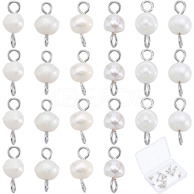 Natural Cultured Freshwater Pearl Potato Connector Charms PALLOY-SC00013-1