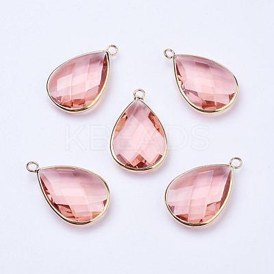 Golden Tone Brass Glass Teardrop Pendants GLAA-M006-A-16G-1