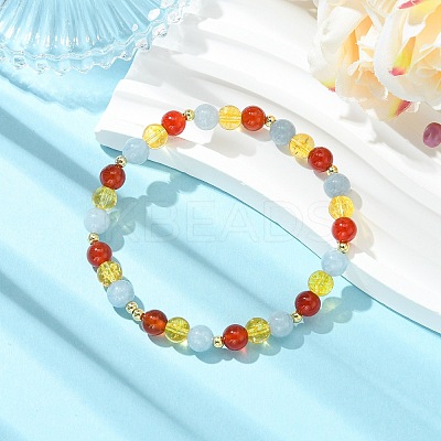 6MM Round Natural Carnelian & Dyed Quartz & Synthetic Citrine Beaded Stretch Friendship Bracelets BJEW-JB14382-1