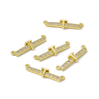 Rack Plating Brass Micro Pave Clear Cubic Zirconia Connector Charms KK-C007-37G-T-1