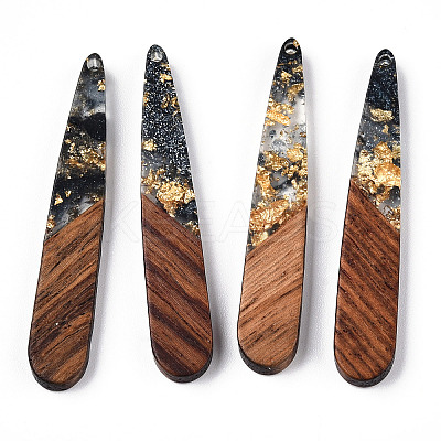 Transparent Resin & Walnut Wood Pendants RESI-N039-69C-1