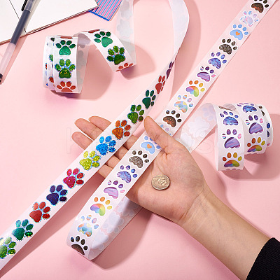 2 Rolls 2 Colors Dog Paw Print Paper Stickers DIY-TA0011-56-1