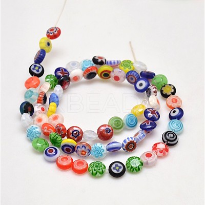 Handmade Millefiori Glass Flat Round Bead Strands LK-P010-03-1