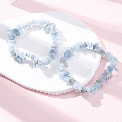 Natural Aquamarine Chip Beaded Stretch Bracelets for Women Men X-BJEW-K277-01-1