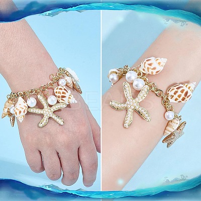 Trendy Shell Charm Bracelets BJEW-PH0002-01-1