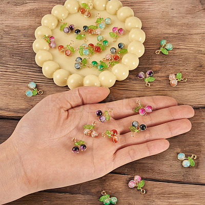 28Pcs 7 Colors Crackle Baking Paint Glass Pendants PALLOY-TAC0185-1