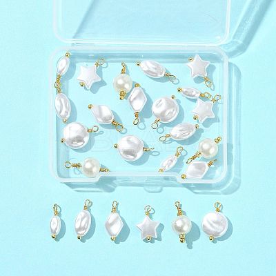 24Pcs 6 Styles ABS Plastic Imitation Pearl Pendants KK-FS0001-93-1