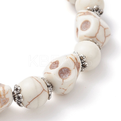 4Pcs 4 Colors Halloween Dyed Synthetic Turquoise Skull & Round Beaded Stretch Bracelet Sets for Men Women BJEW-JB12255-1
