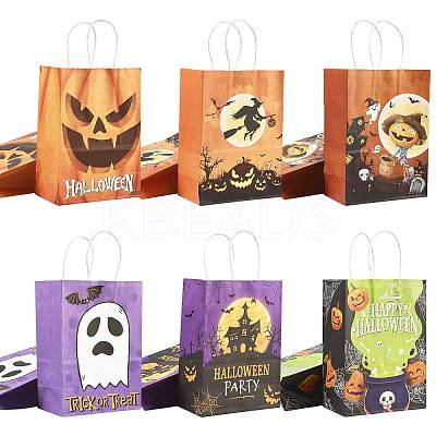 24Pcs 6 Styles Halloween Theme Kraft Paper Gift Bags with Handles CARB-FS0001-09-1