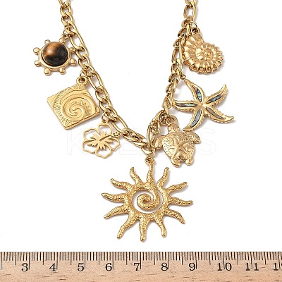 Ocean 304 Stainless Steel & Plastic Imitation Stone & Natural Paua Shell Sun Turtle Starfish Pendant Necklaces for Women NJEW-G180-01G-1