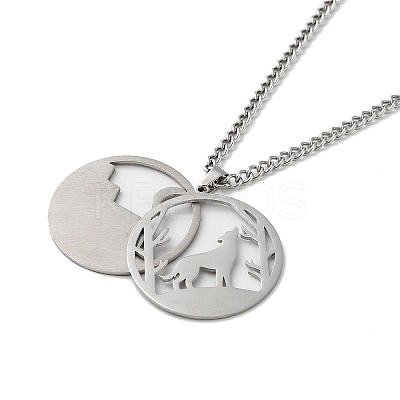 Non-Tarnish 304 Stainless Steel Double Layer Pendant Necklaces LS-NJEW-D047-04P-1