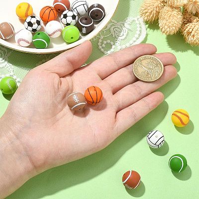 20Pcs 10 Style Sports Theme Food Grade Eco-Friendly Silicone Focal Beads SIL-CJ0001-13-1