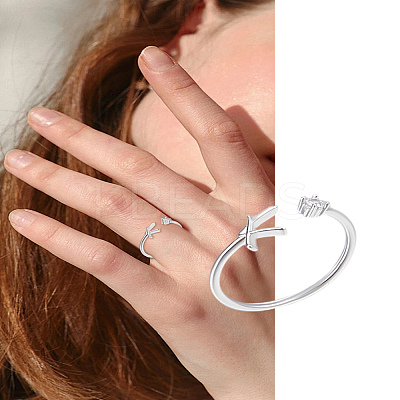 1Pc Letter Brass Rhinestone Open Cuff Rings for Women AJEW-LP0004-47K-S-1