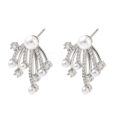 Fireworks Brass Micro Pave Cubic Zirconia Stud Earrings EJEW-G452-02P-1