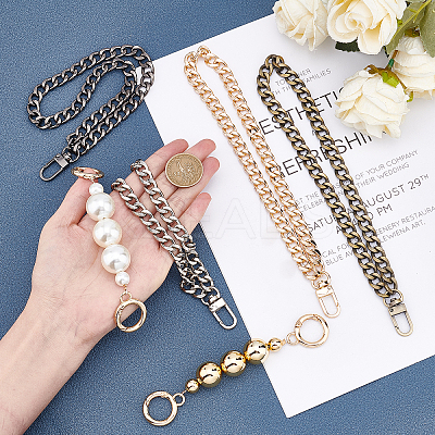 2 Styles ABS Plastic Imitation Pearl Beads & Iron Curb Link Bag Chain Straps FIND-CA0002-65-1