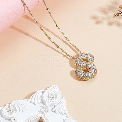 1Pc Brass Micro Pave Cubic Zirconia Letter Pendant Necklaces NJEW-LP0001-43S-G-1