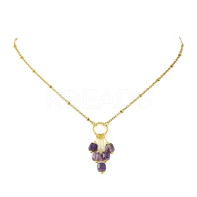 Natural Mixed Gemstone Faceted Cube Beaded Tassel Pendant 304 Stainless Steel Satellite Chain Necklaces for Women NJEW-JN06447-1