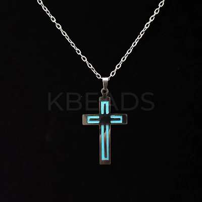 Luminous Glow in the Dark Stainless Steel Cross Pendant Necklace LS-PW-WG31976-01-1