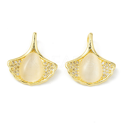 Rack Plating Brass Pave Cubic Zirconia with Cat Eye Pendants KK-G464-14G-1