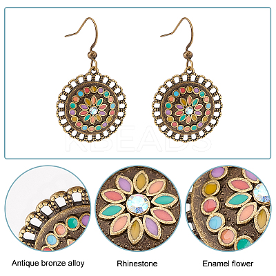 1 Pair Enamel Flower Dangle Earrings with Rhinestone EJEW-AN0001-55-1